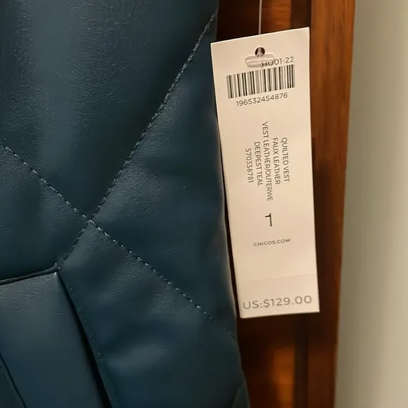 Chico’s Quilted Faux Leather Teal Vest
