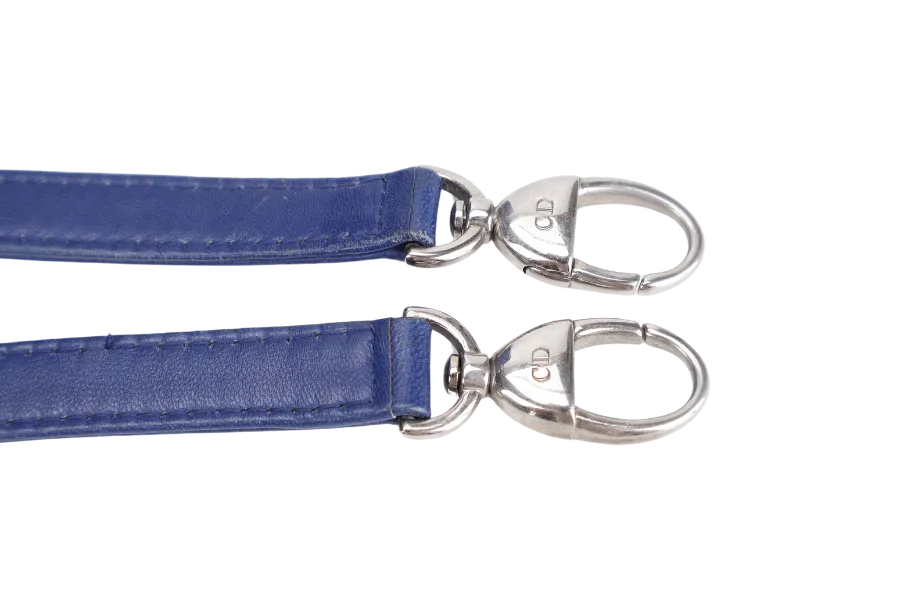 CHRISTIAN DIOR LADY DIOR (13-BO-1113) LARGE BLUE LAMBSKIN SILVER HARDWARE WITH LONG STRAPS NO DUST COVER