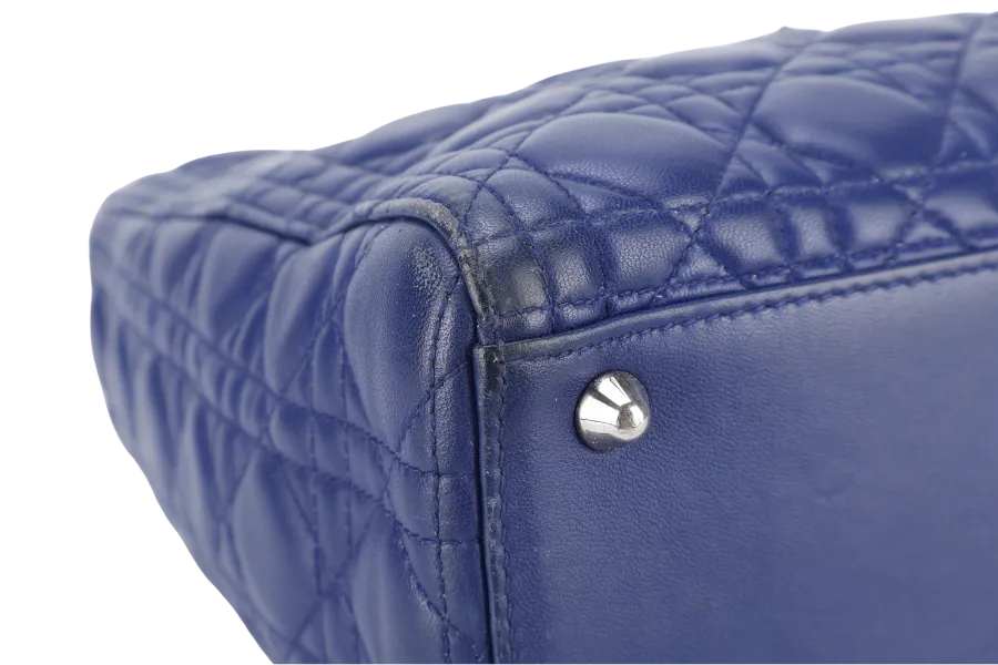 CHRISTIAN DIOR LADY DIOR (13-BO-1113) LARGE BLUE LAMBSKIN SILVER HARDWARE WITH LONG STRAPS NO DUST COVER