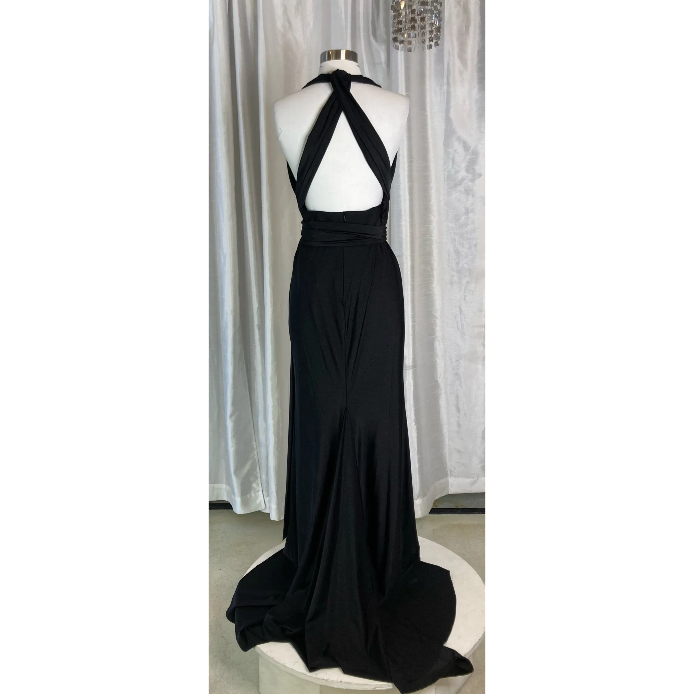 CHRISTINA WU Style 48005 Long Convertible Halter Gown Black Size 8 NWT