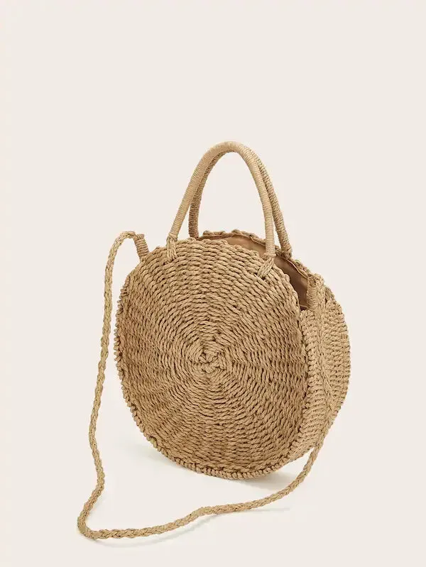 CM-BGS121729 Women Casual Bohemian Style Leaf Embroidery Round Satchel Bag - Brown