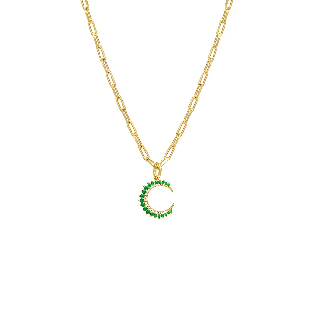 Colored Half Circle 3 Prong CZ Necklace