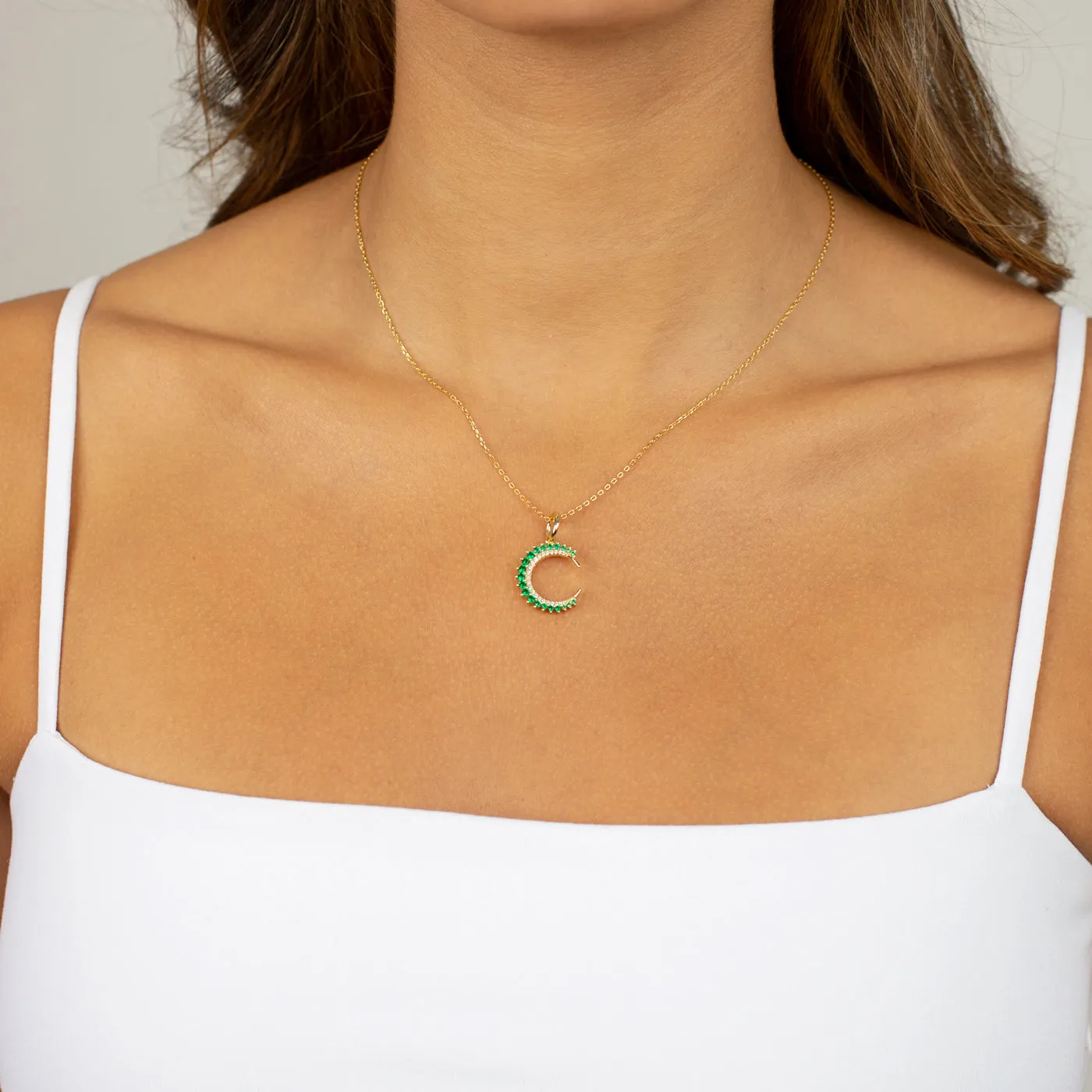 Colored Half Circle 3 Prong CZ Necklace
