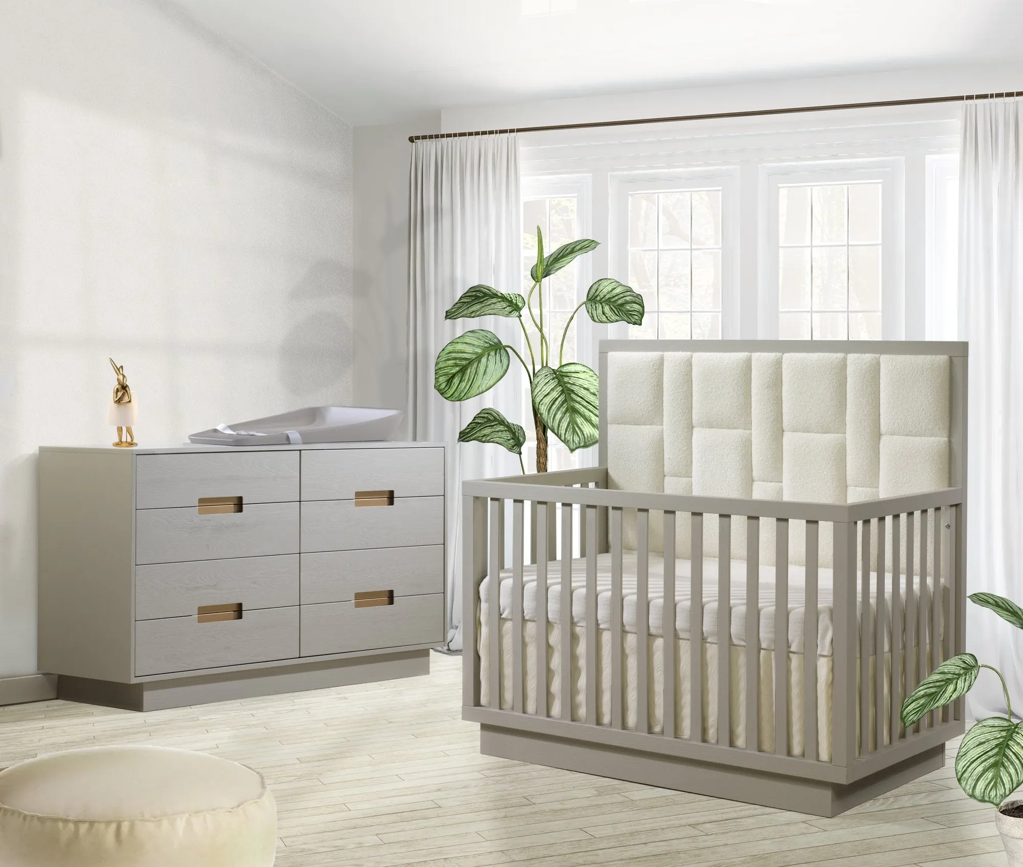 Como 5-in-1 Convertible Crib with Upholstered Panel