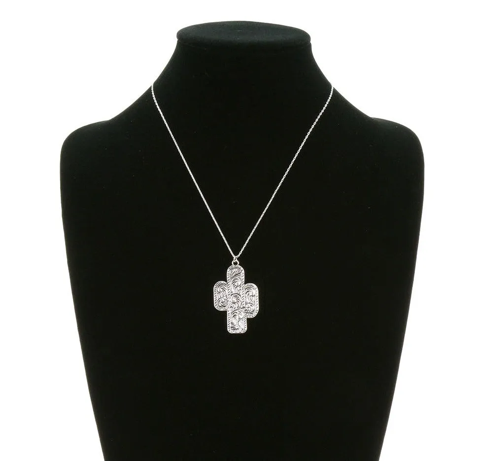 Conrad Stamped Cactus Fashion Necklace or Earrings - Silver