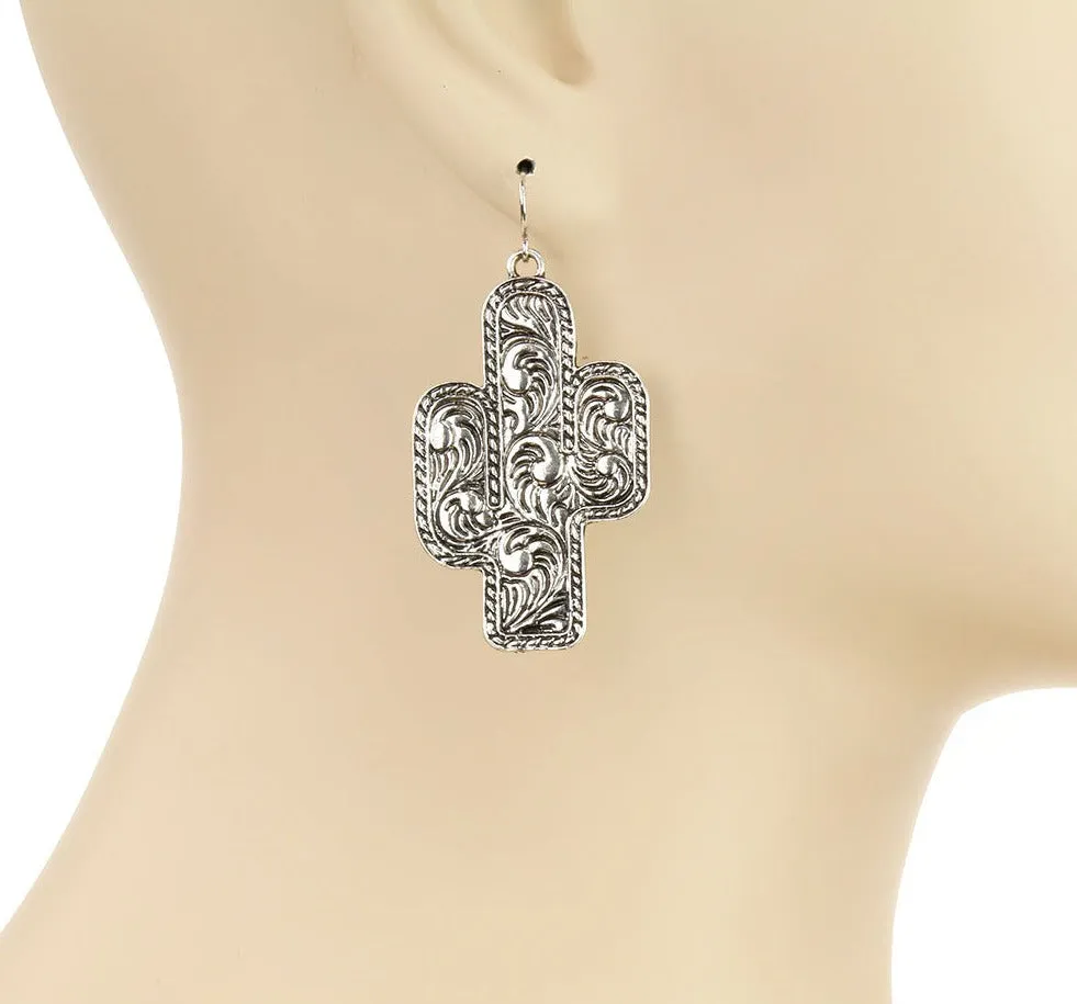 Conrad Stamped Cactus Fashion Necklace or Earrings - Silver