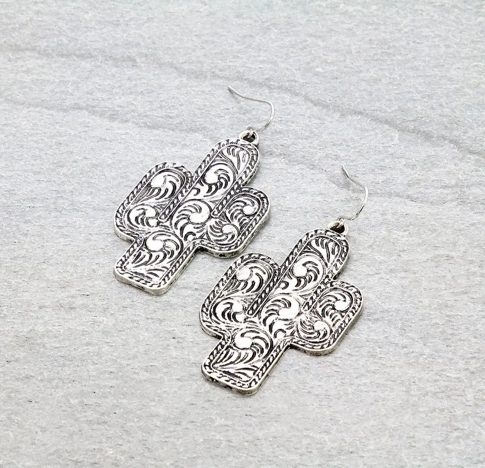 Conrad Stamped Cactus Fashion Necklace or Earrings - Silver
