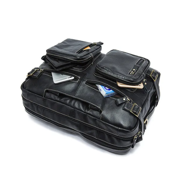 Convertible Leather Backpack, Men's Shoulder Bag, Large Capacity Leather Briefcase