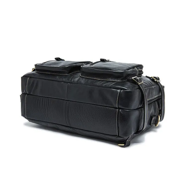 Convertible Leather Backpack, Men's Shoulder Bag, Large Capacity Leather Briefcase