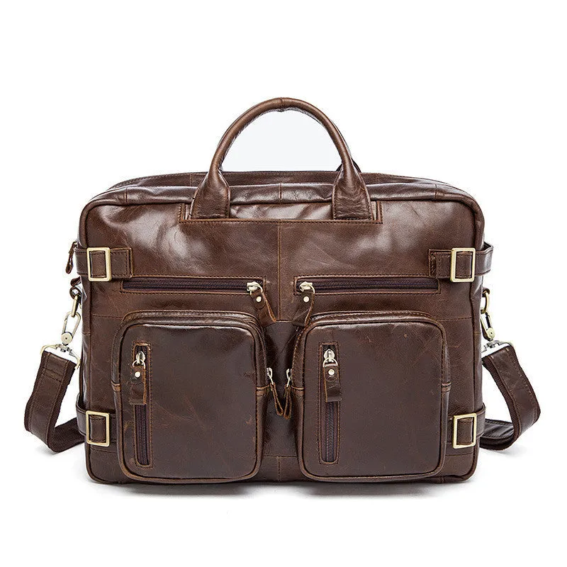 Convertible Leather Backpack, Men's Shoulder Bag, Large Capacity Leather Briefcase