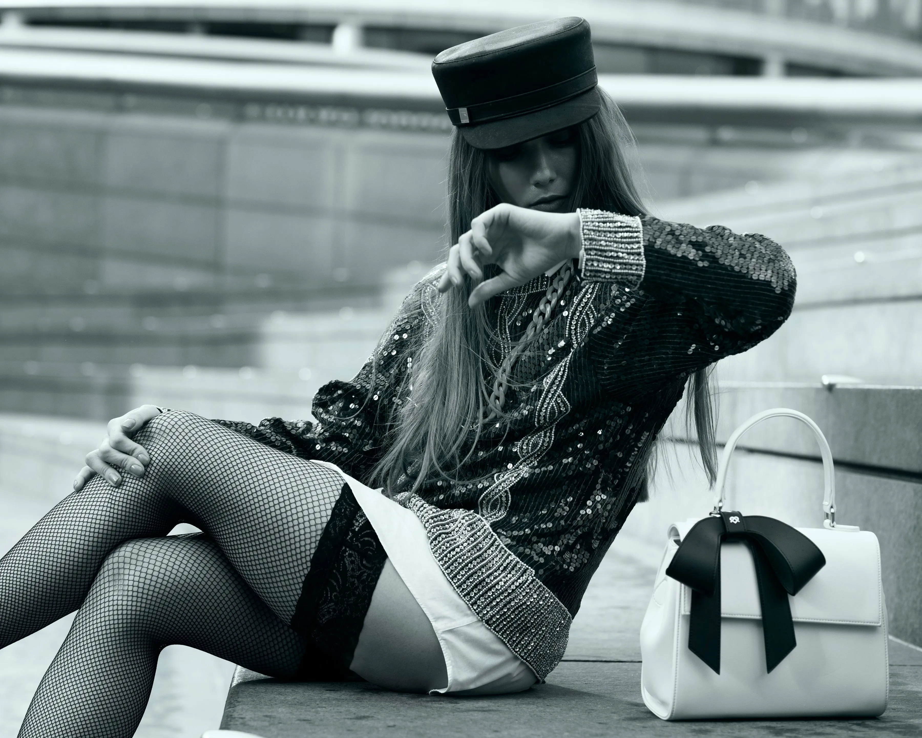 Cottontail - White   Black Vegan Leather Bag