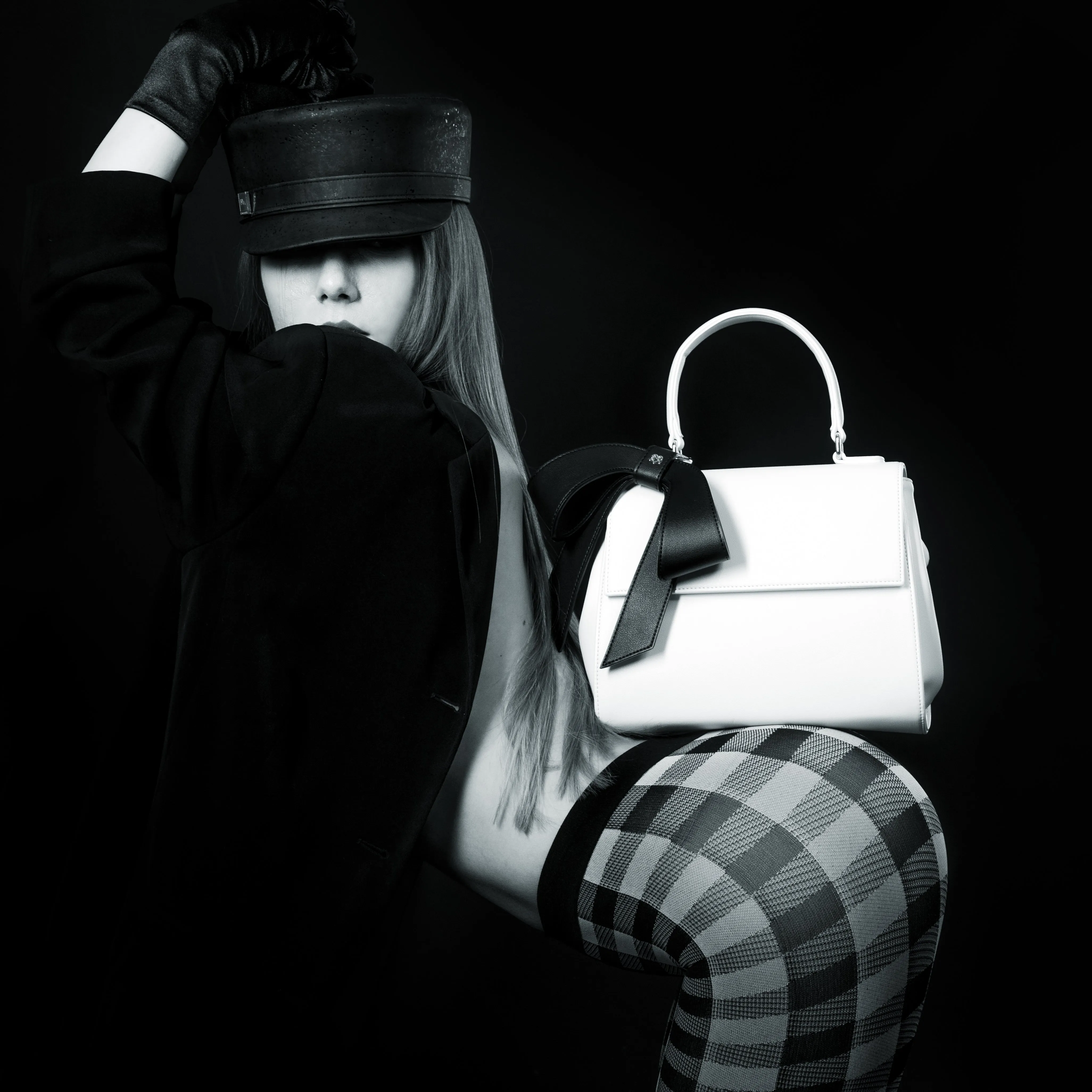 Cottontail - White   Black Vegan Leather Bag