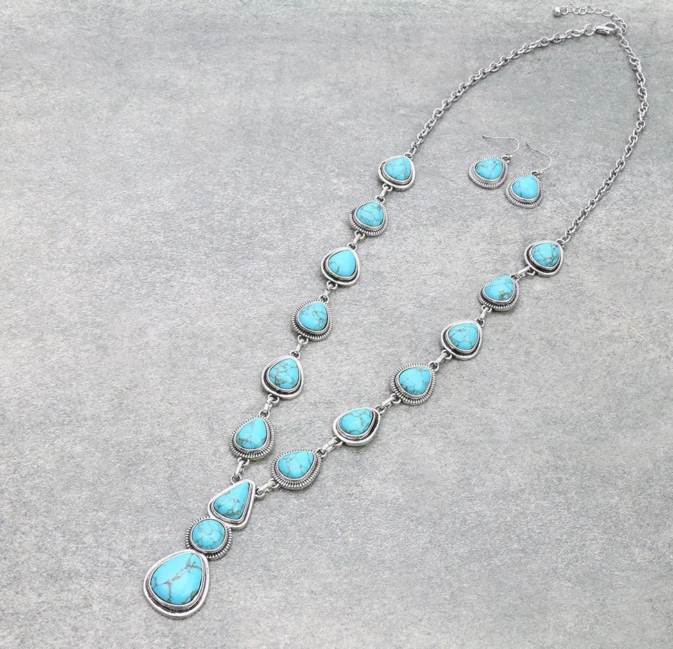 Creekside Fashion Teardrop Y Necklace & Earrings - Turquoise