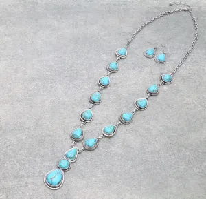 Creekside Fashion Teardrop Y Necklace & Earrings - Turquoise