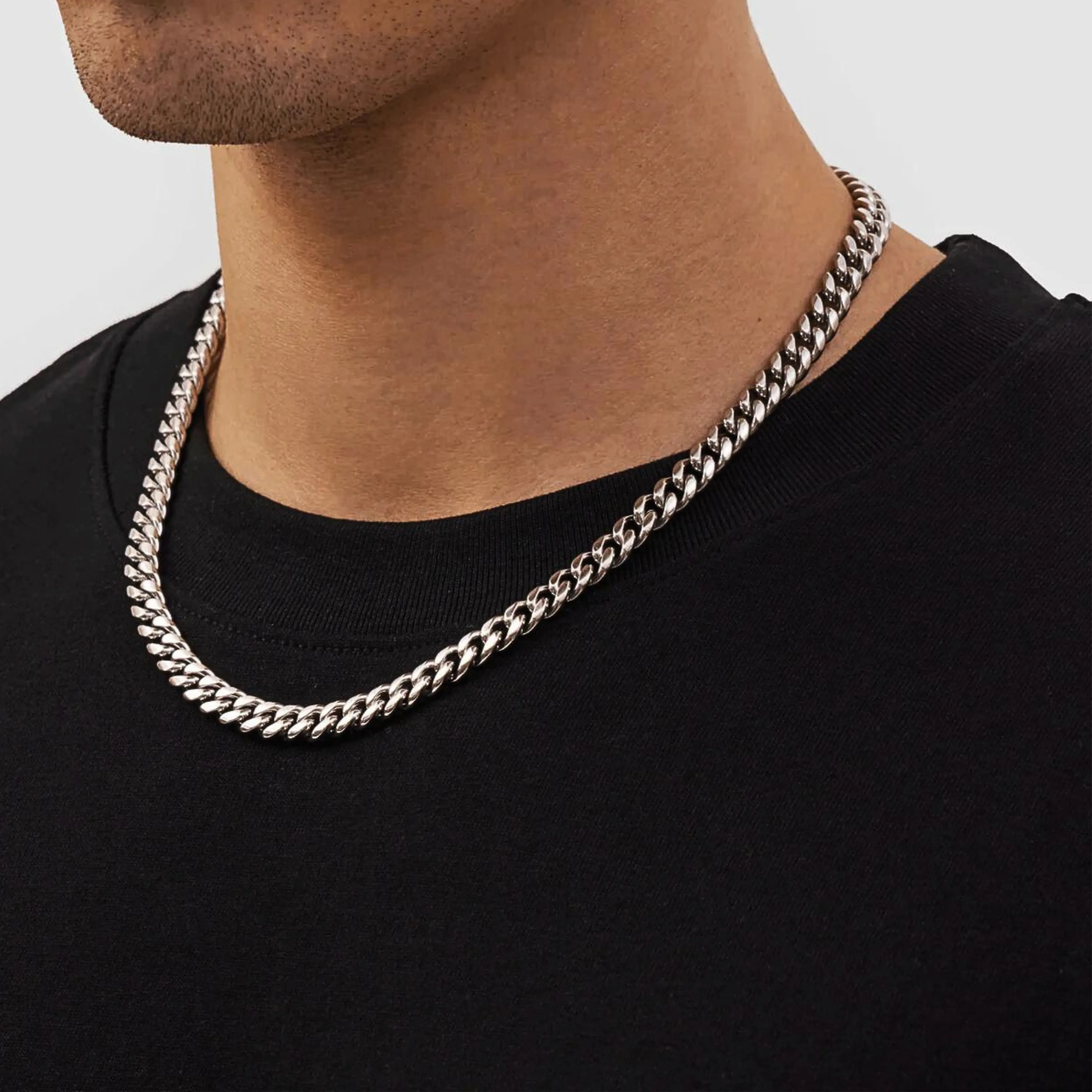 CUBAN Chain 2pc. Set 18K White Gold - 8mm