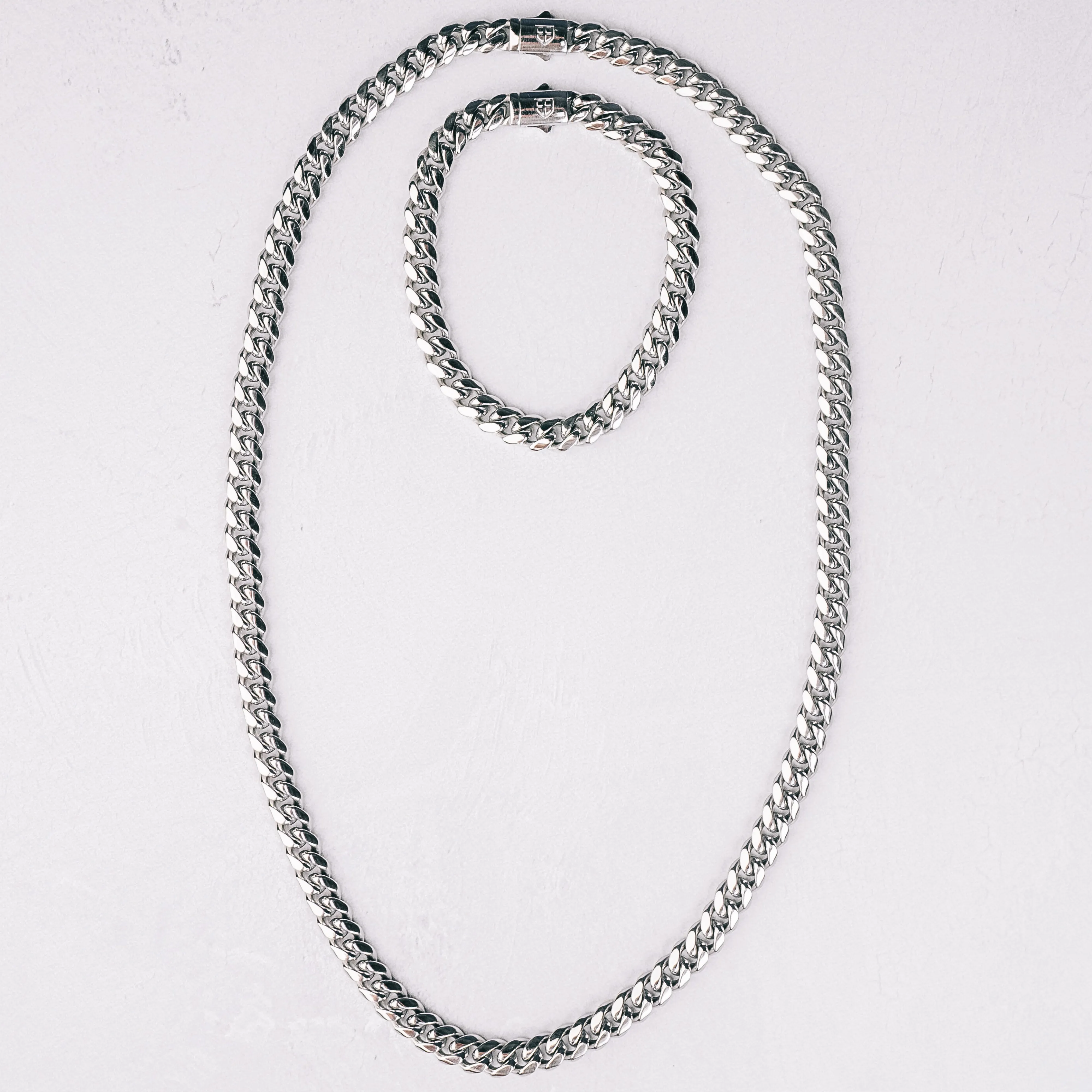 CUBAN Chain 2pc. Set 18K White Gold - 8mm