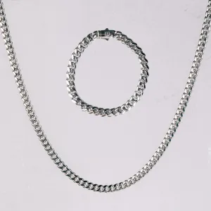 CUBAN Chain 2pc. Set 18K White Gold - 8mm