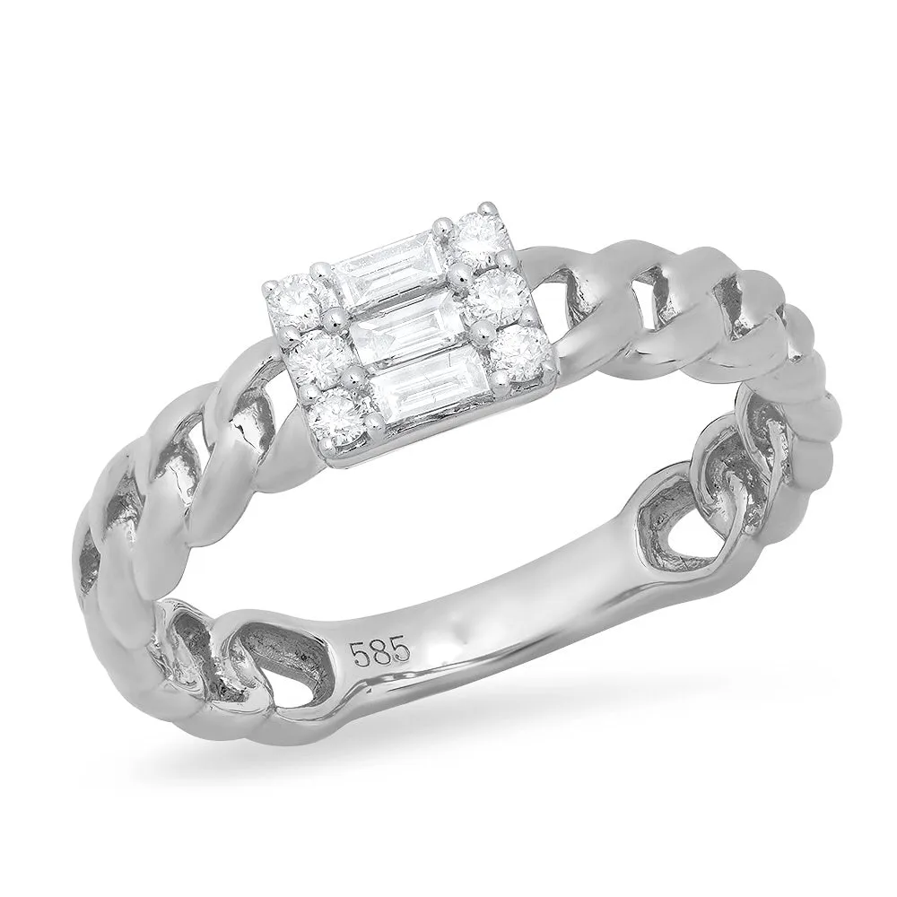 Cuban Link Baguette and Diamond Ring