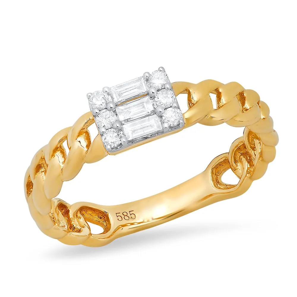 Cuban Link Baguette and Diamond Ring