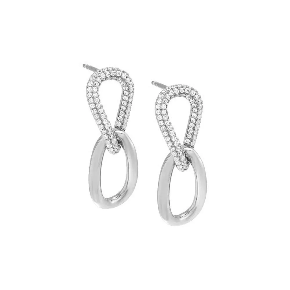 Curved Pave/Solid Drop Link Stud Earring
