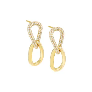 Curved Pave/Solid Drop Link Stud Earring