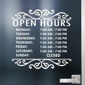 Custom Decal - Business Hours. Store Hours Decal. Style 2