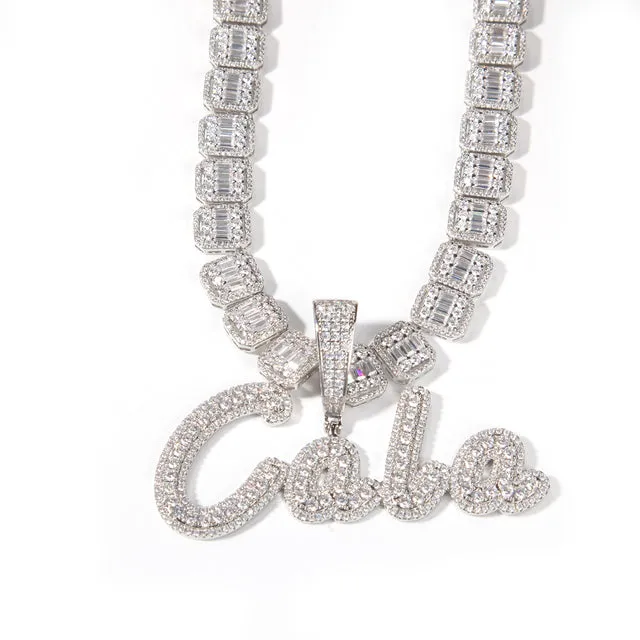 Custom Name Necklace Brush Script Bubble Letter