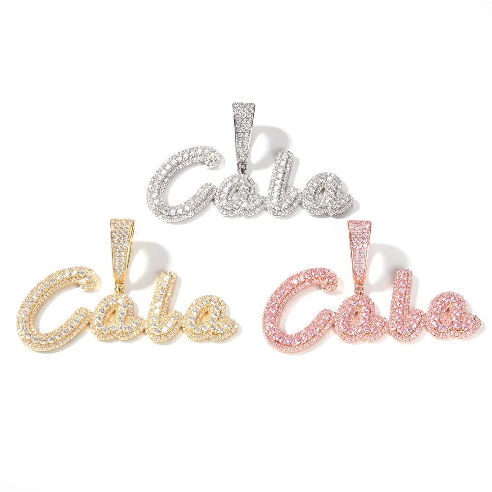 Custom Name Necklace Brush Script Bubble Letter