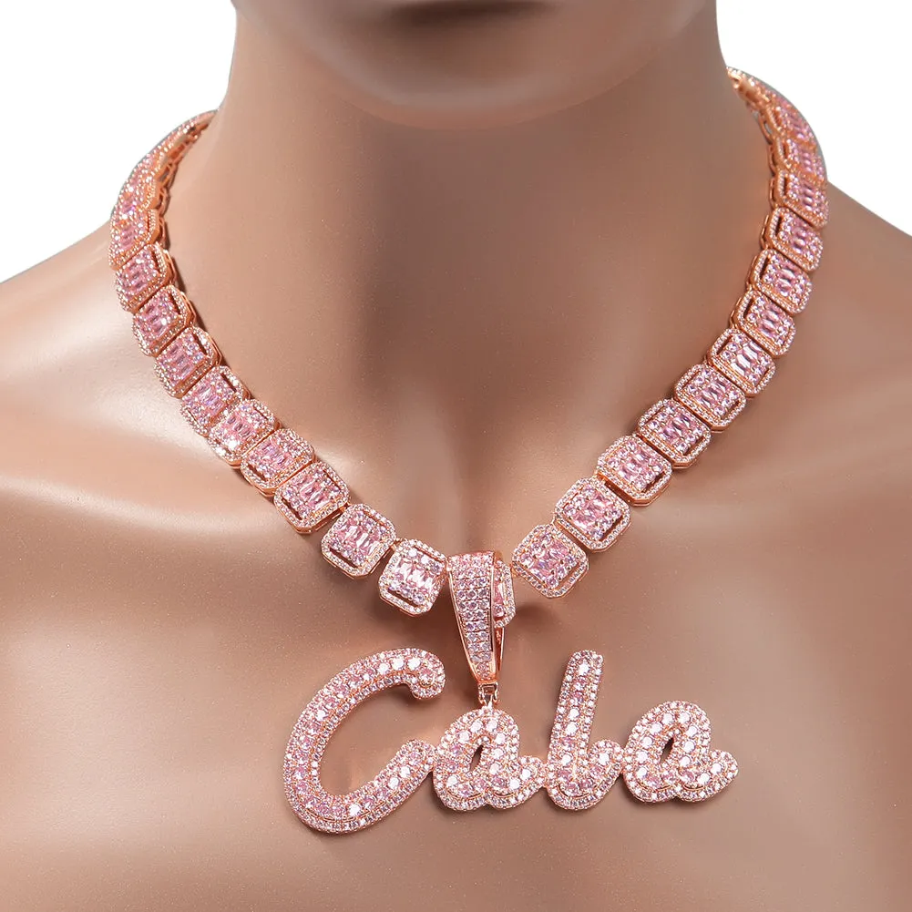 Custom Name Necklace Brush Script Bubble Letter