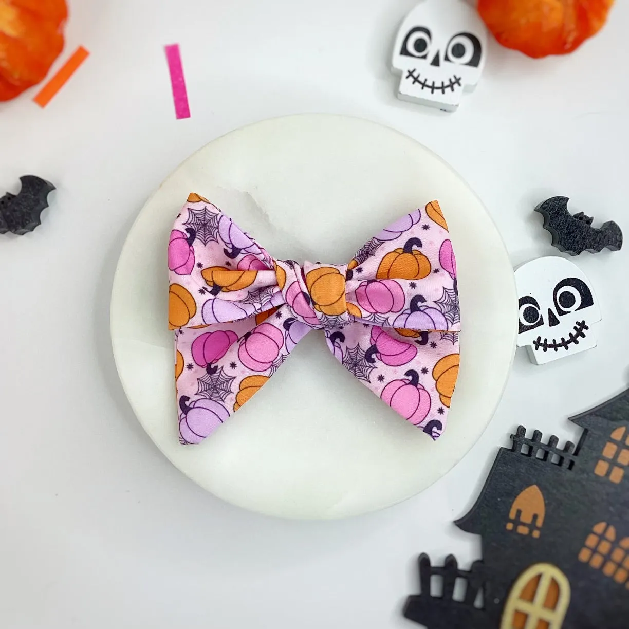 Cutesy Pink Pumpkins Bow Strip, Baby Headwrap and Scrunchie Collection