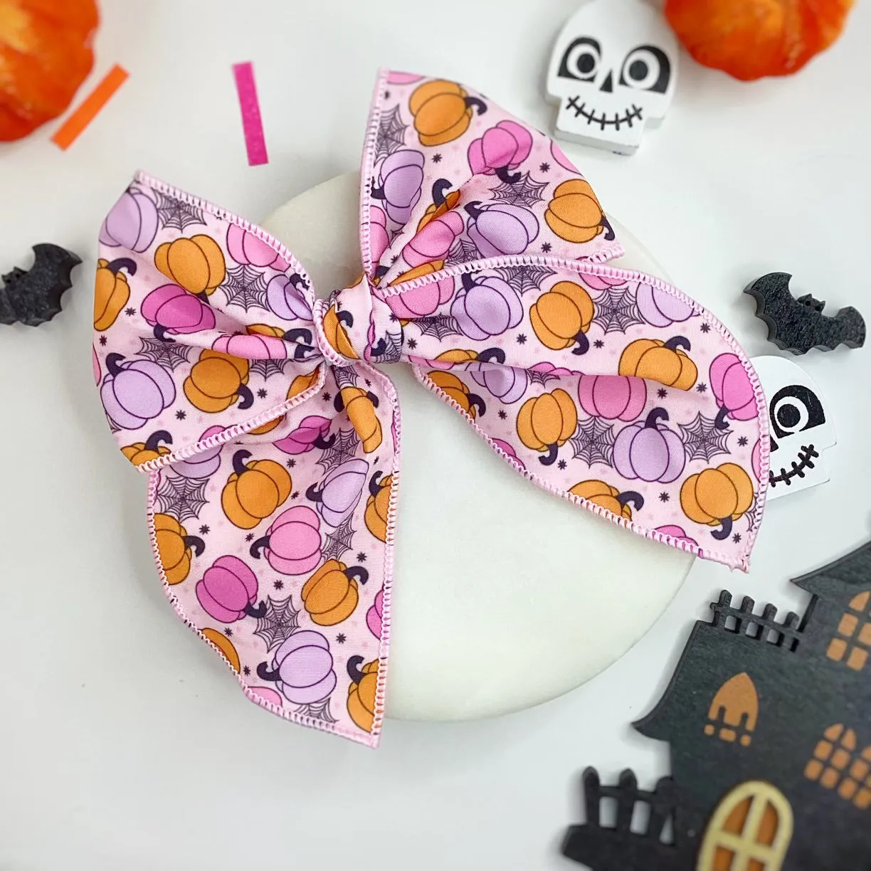 Cutesy Pink Pumpkins Bow Strip, Baby Headwrap and Scrunchie Collection