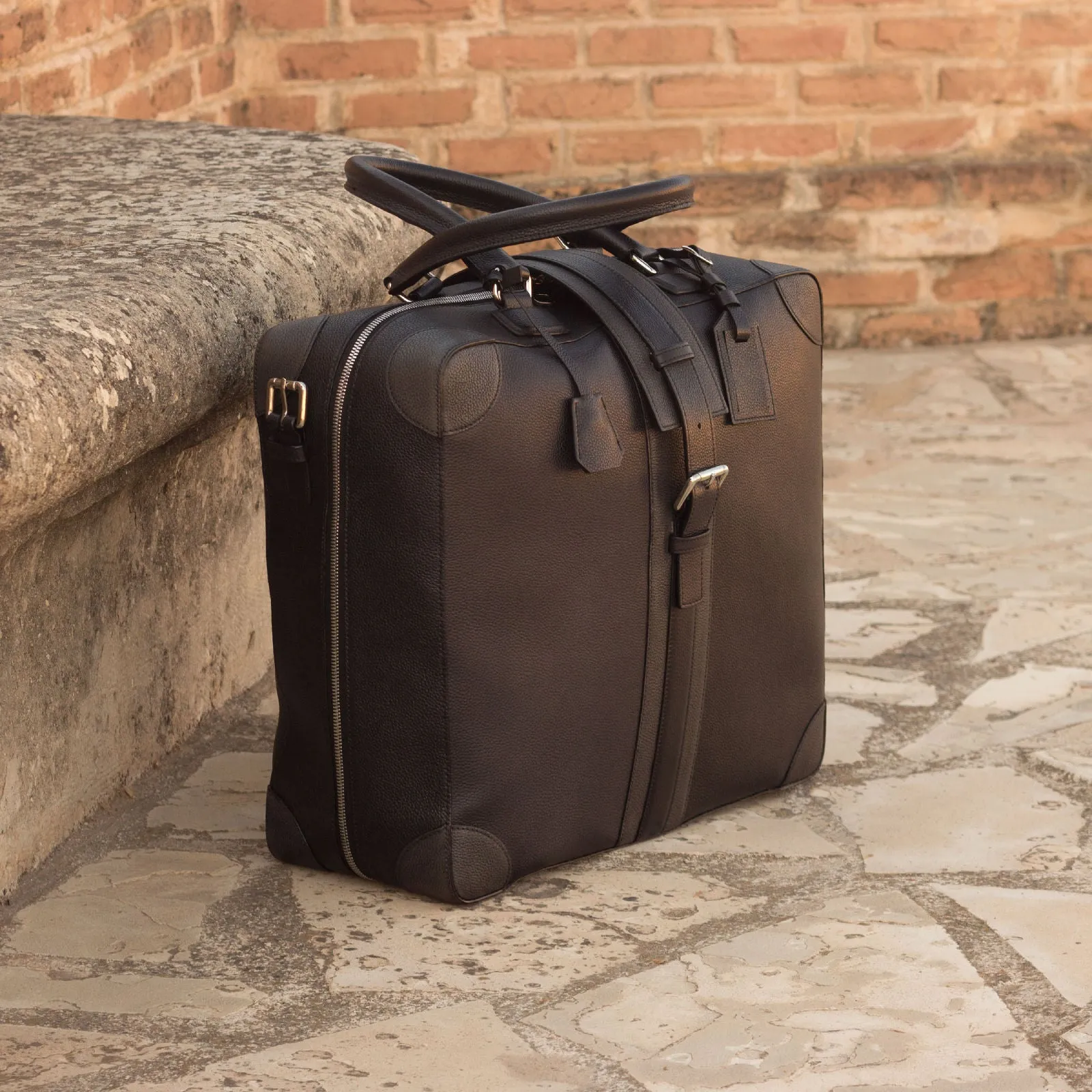 DapperFam Luxe Men's Travel Tote in Grey Painted Full Grain