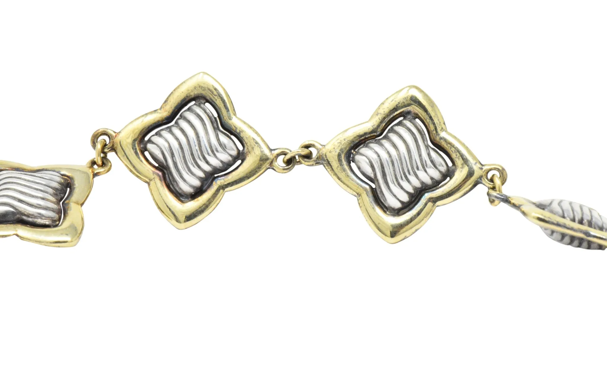 David Yurman Quatrefoil 18 Karat Gold Sterling Silver Link Bracelet