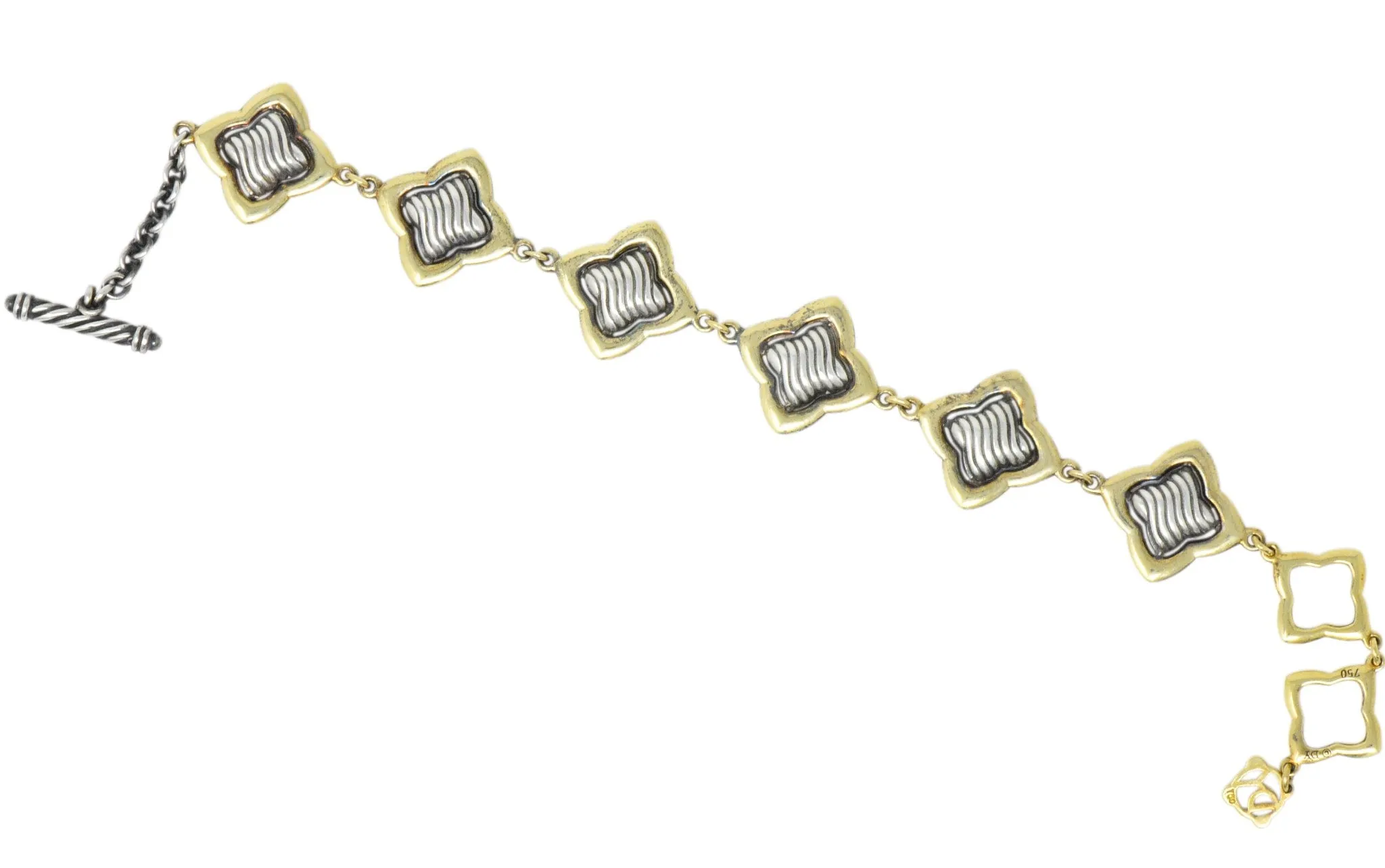 David Yurman Quatrefoil 18 Karat Gold Sterling Silver Link Bracelet