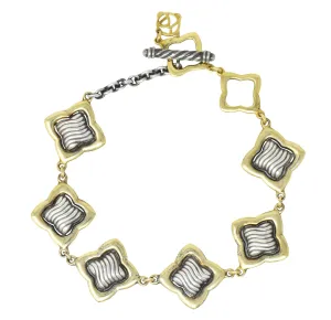 David Yurman Quatrefoil 18 Karat Gold Sterling Silver Link Bracelet