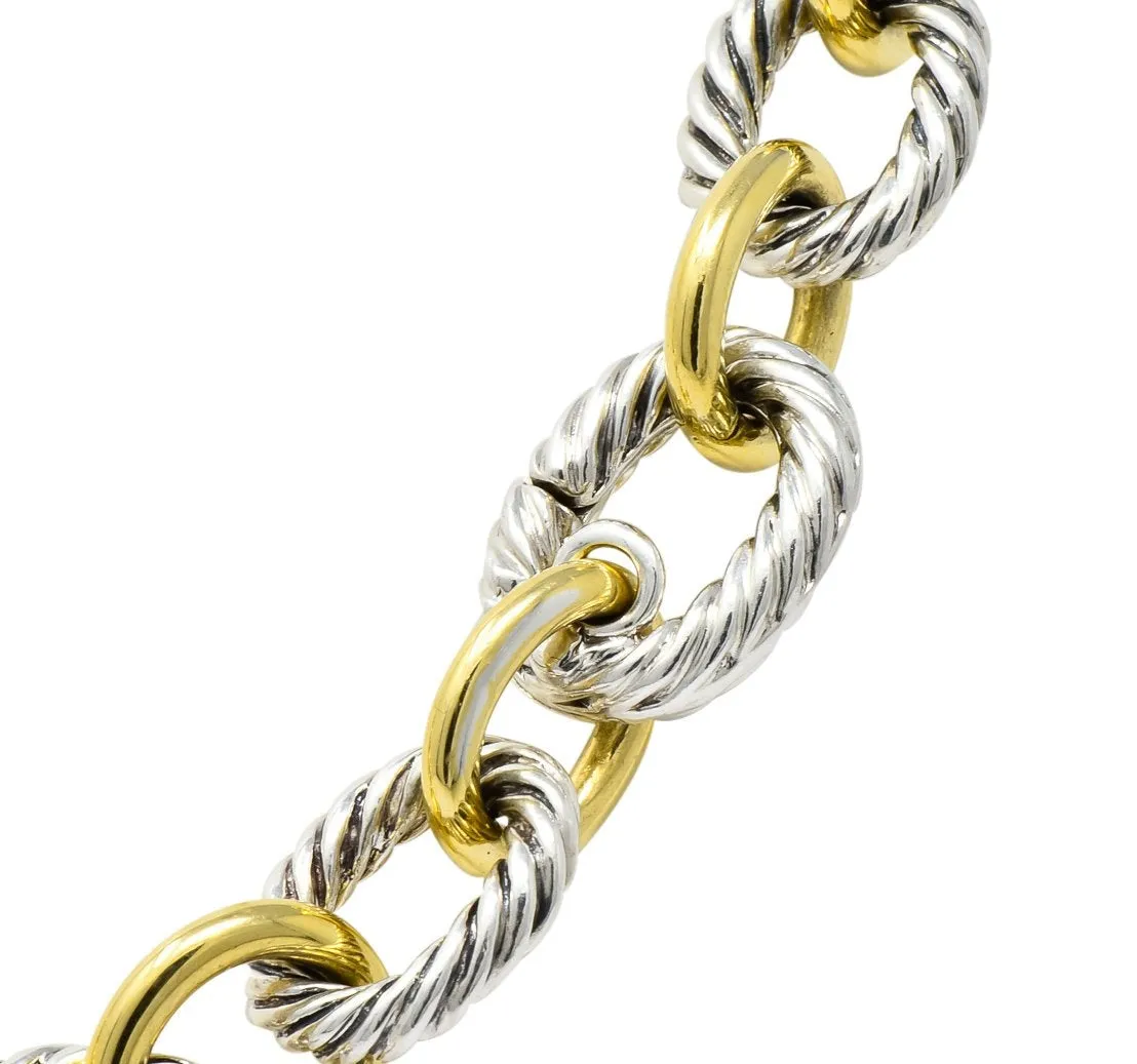 David Yurman Sterling Silver 18 Karat Two-Tone Gold Cable Link Necklace