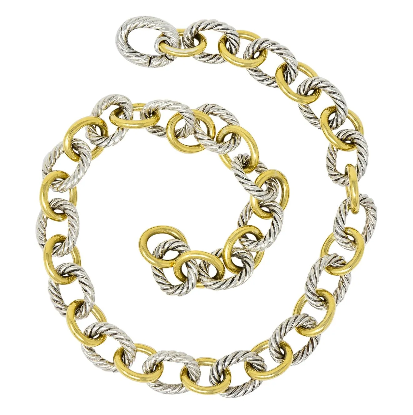 David Yurman Sterling Silver 18 Karat Two-Tone Gold Cable Link Necklace