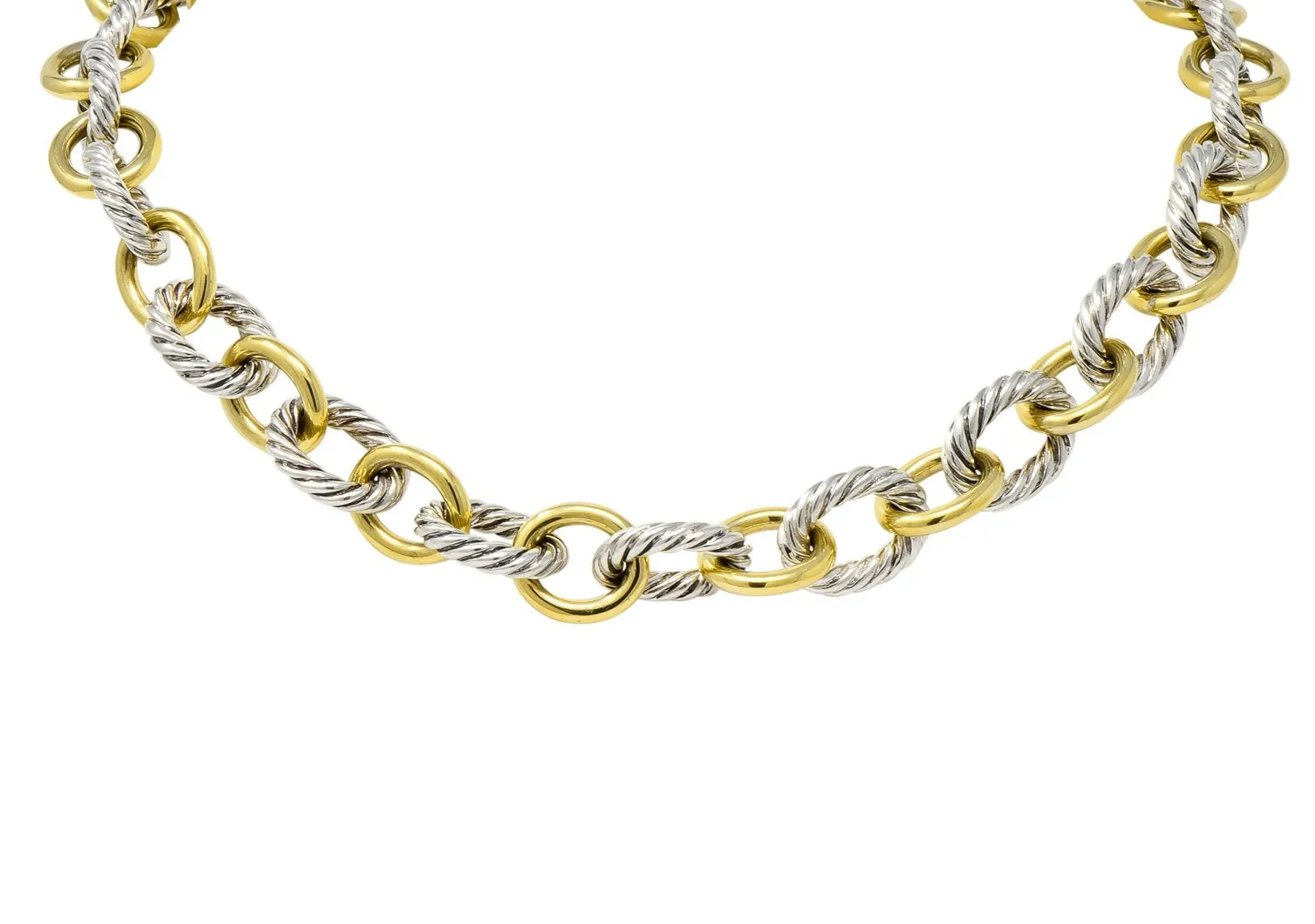 David Yurman Sterling Silver 18 Karat Two-Tone Gold Cable Link Necklace