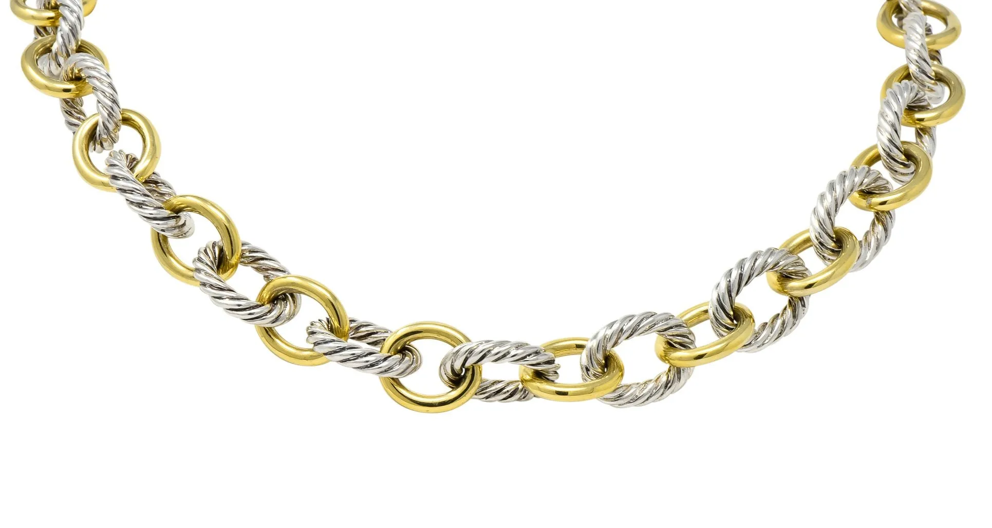 David Yurman Sterling Silver 18 Karat Two-Tone Gold Cable Link Necklace