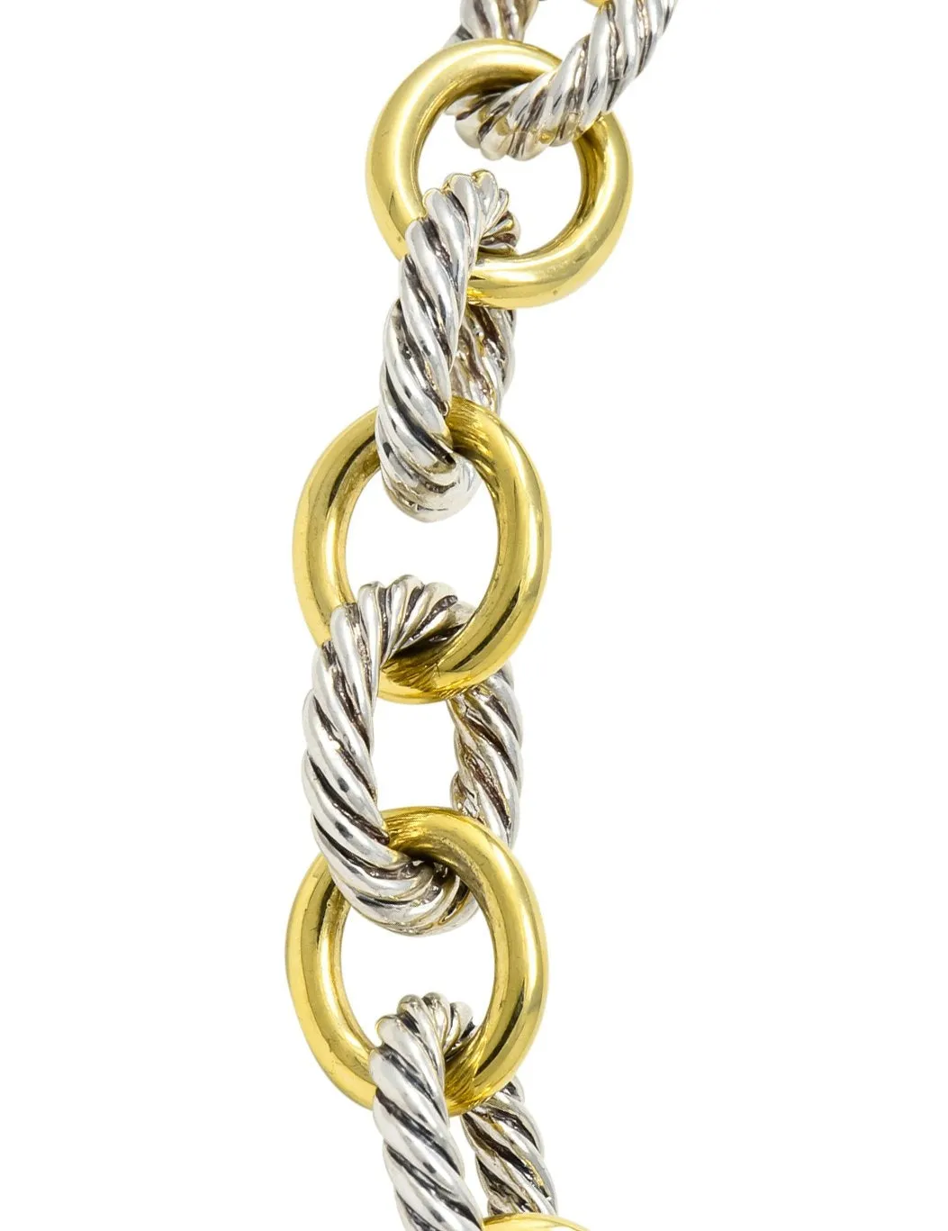 David Yurman Sterling Silver 18 Karat Two-Tone Gold Cable Link Necklace