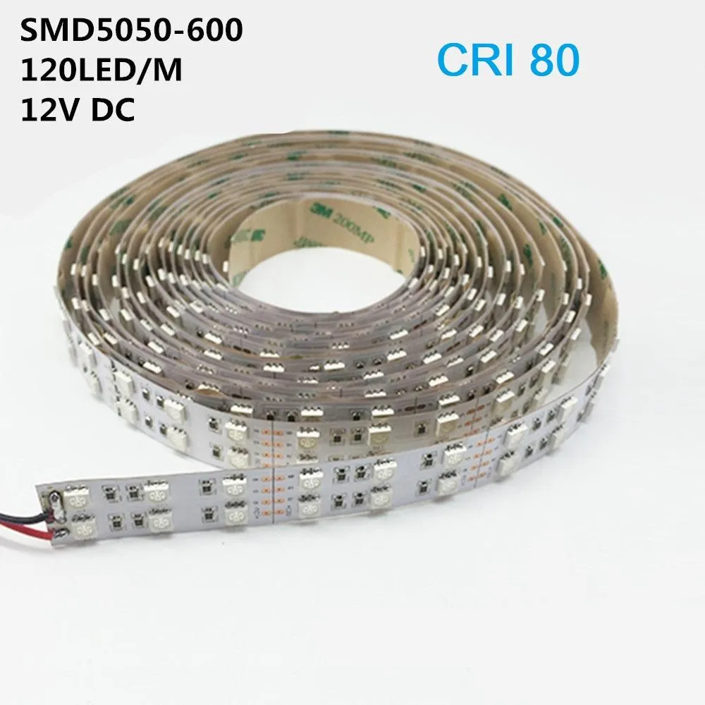 DC 12V Dimmable SMD5050-600 Double Row Flexible LED Strips 120 LEDs Per Meter 15mm Width 1800lm Per Meter