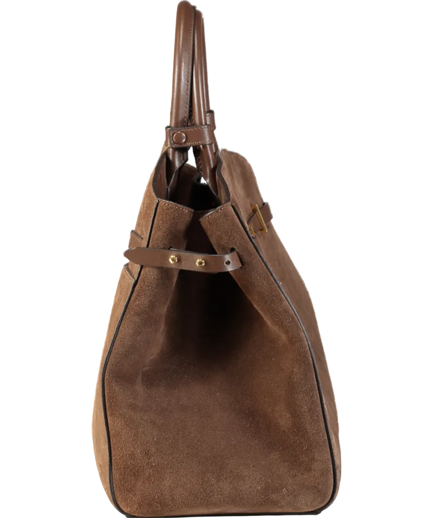 Demellier London Brown Hudson Suede Tote Bag with shoulder strap