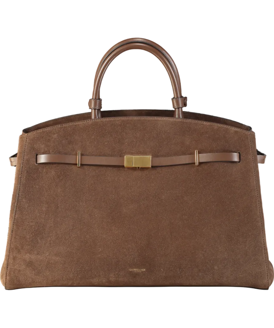 Demellier London Brown Hudson Suede Tote Bag with shoulder strap