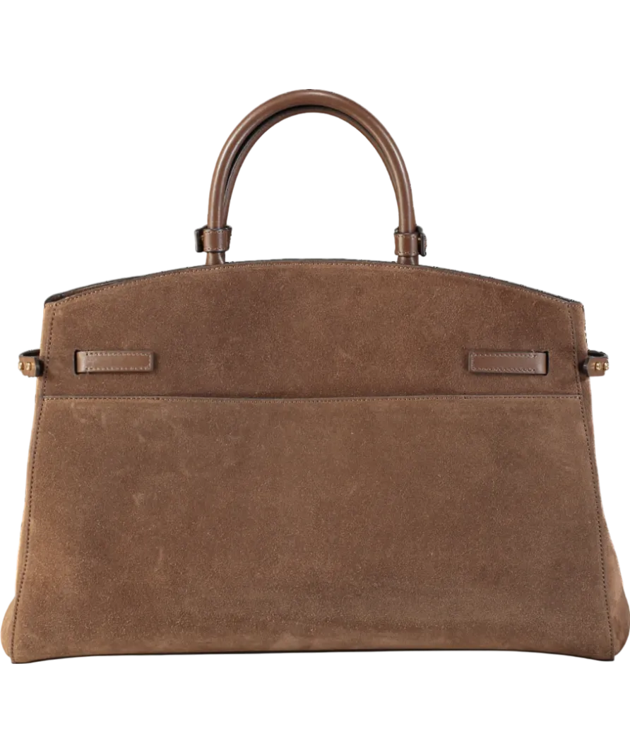 Demellier London Brown Hudson Suede Tote Bag with shoulder strap
