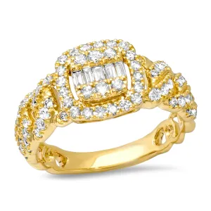 Diamond and Baguette Cuban Cushion Ring