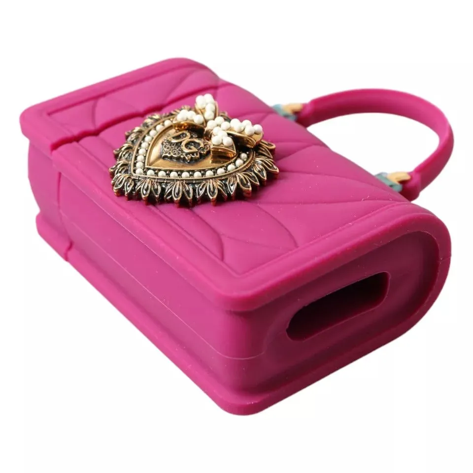 Dolce&Gabbana Women Pink Airpods Case Silicone Devotion Hearts Cover Hand Bag