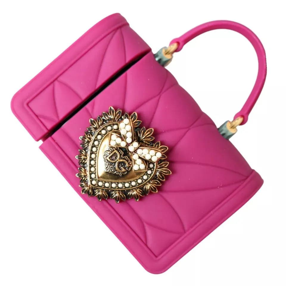 Dolce&Gabbana Women Pink Airpods Case Silicone Devotion Hearts Cover Hand Bag
