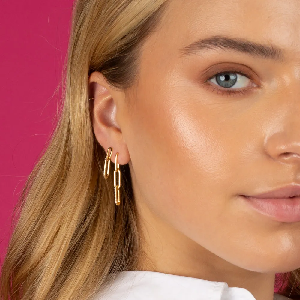 Double Pavé Paperclip Drop Stud Earring
