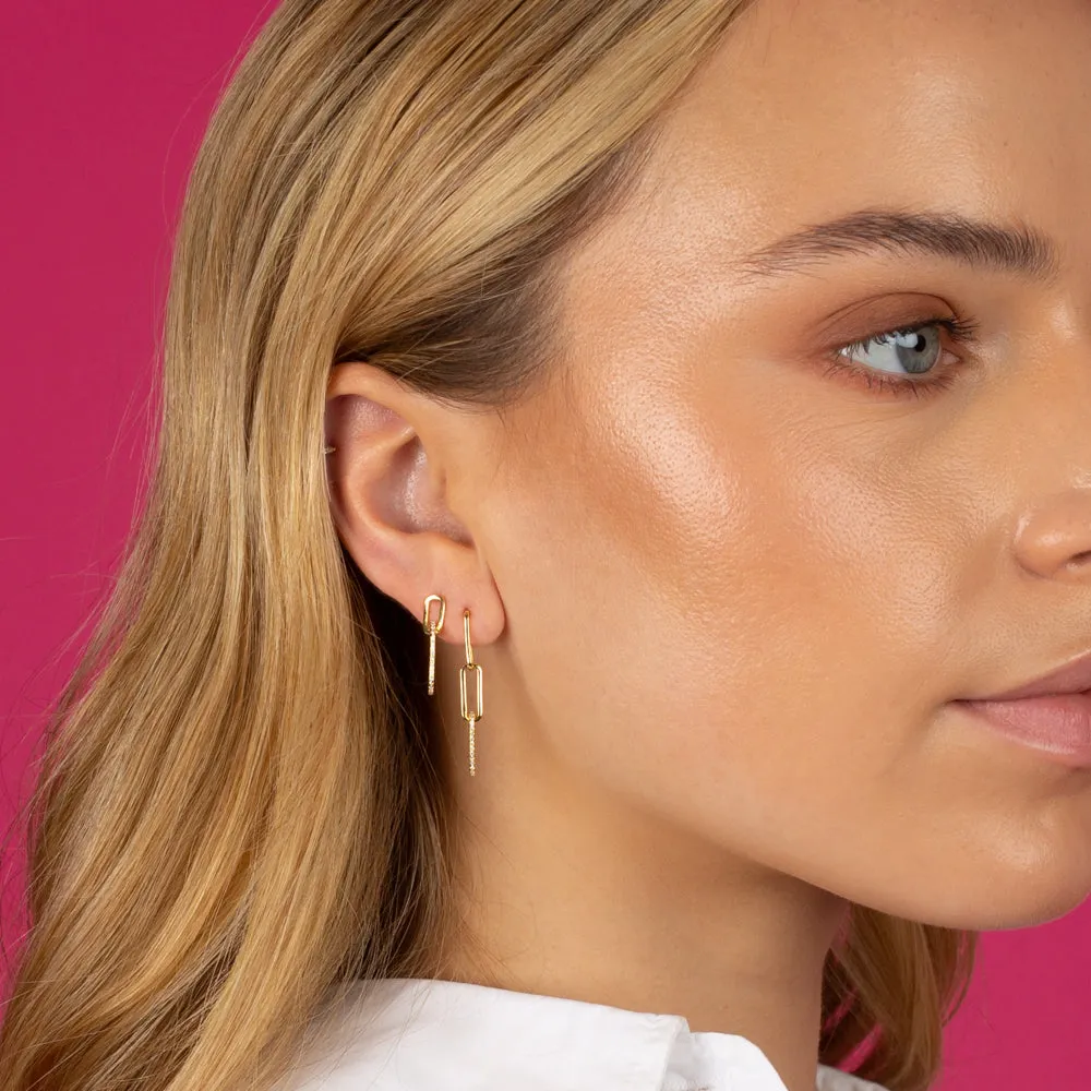 Double Pavé Paperclip Drop Stud Earring