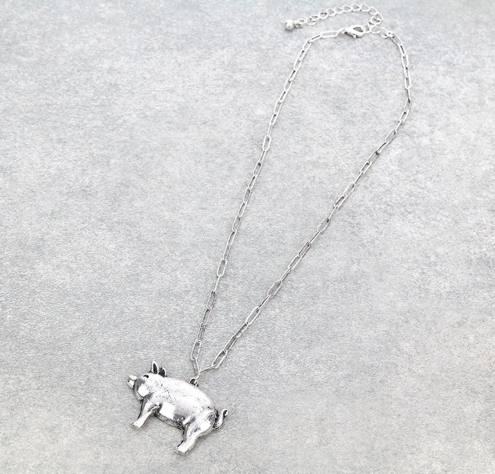 Down Home Fashion Silver Link Chain With Farm Animal Pendant - 18"